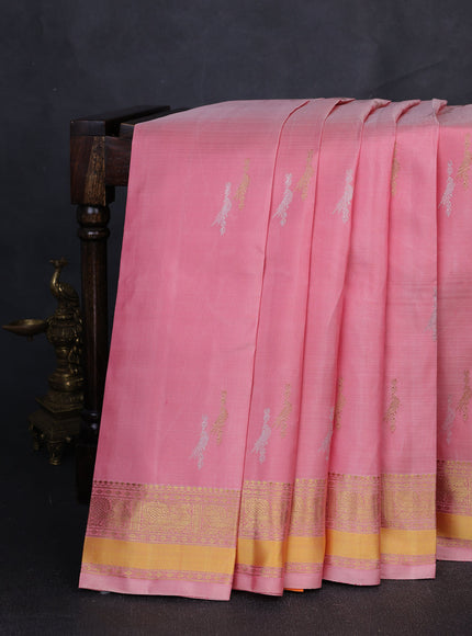 Peach Pink - Orange Pure Kanchipuram Silk Saree