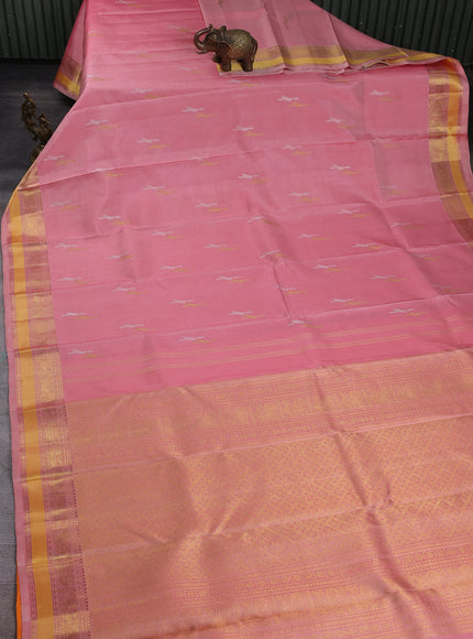 Peach Pink - Orange Pure Kanchipuram Silk Saree