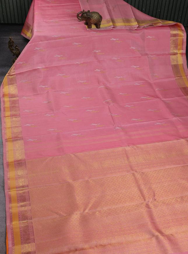 Peach Pink - Orange Pure Kanchipuram Silk Saree