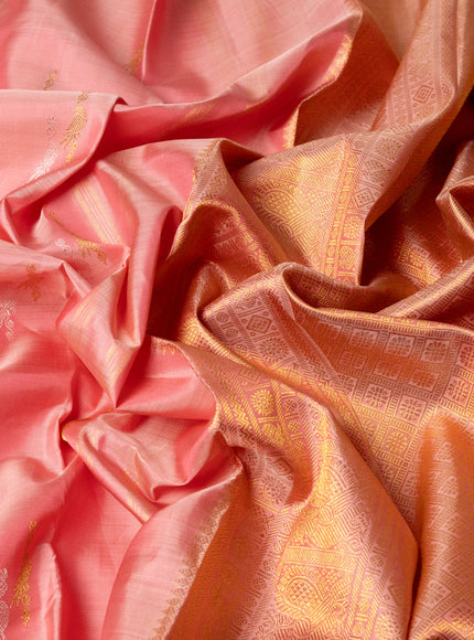 Peach Pink - Orange Pure Kanchipuram Silk Saree
