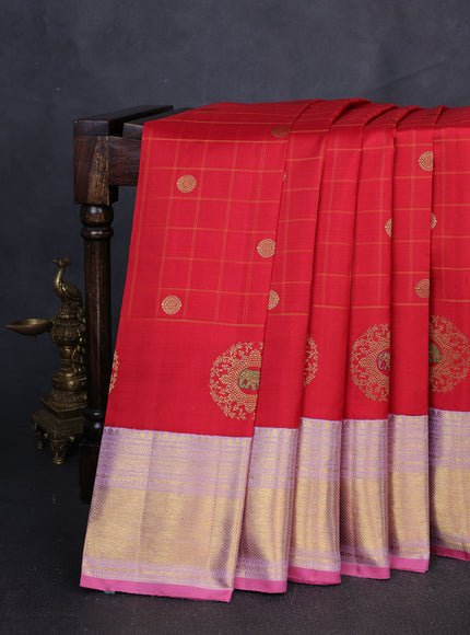Red -  Lavender Pure Kanchipuram Silk Saree