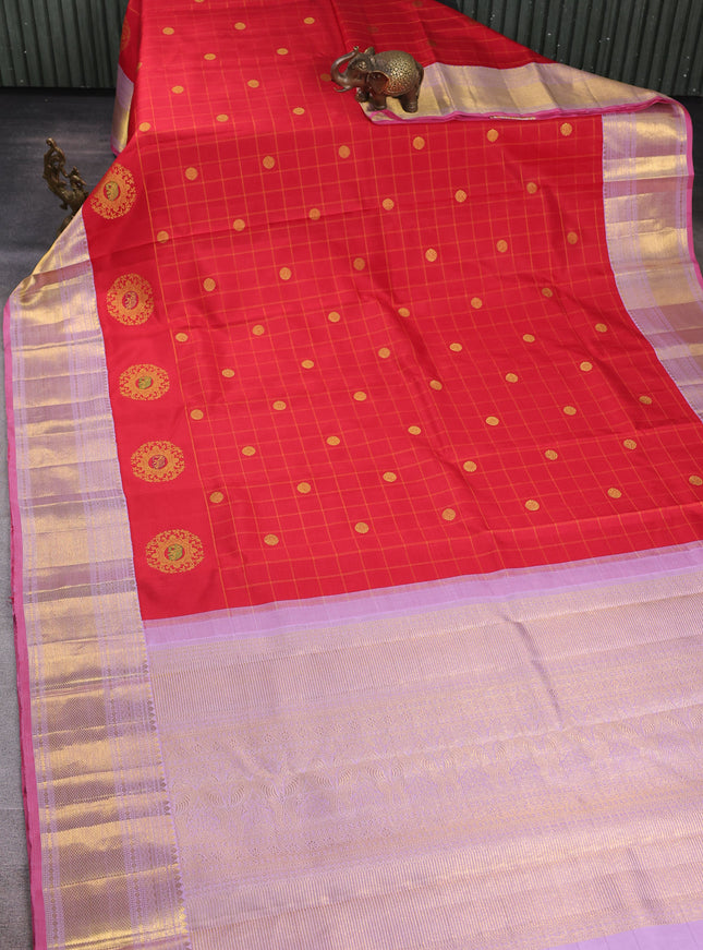 Red -  Lavender Pure Kanchipuram Silk Saree