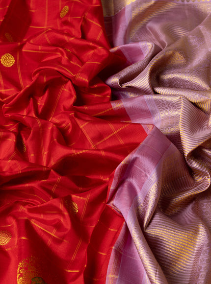Red -  Lavender Pure Kanchipuram Silk Saree