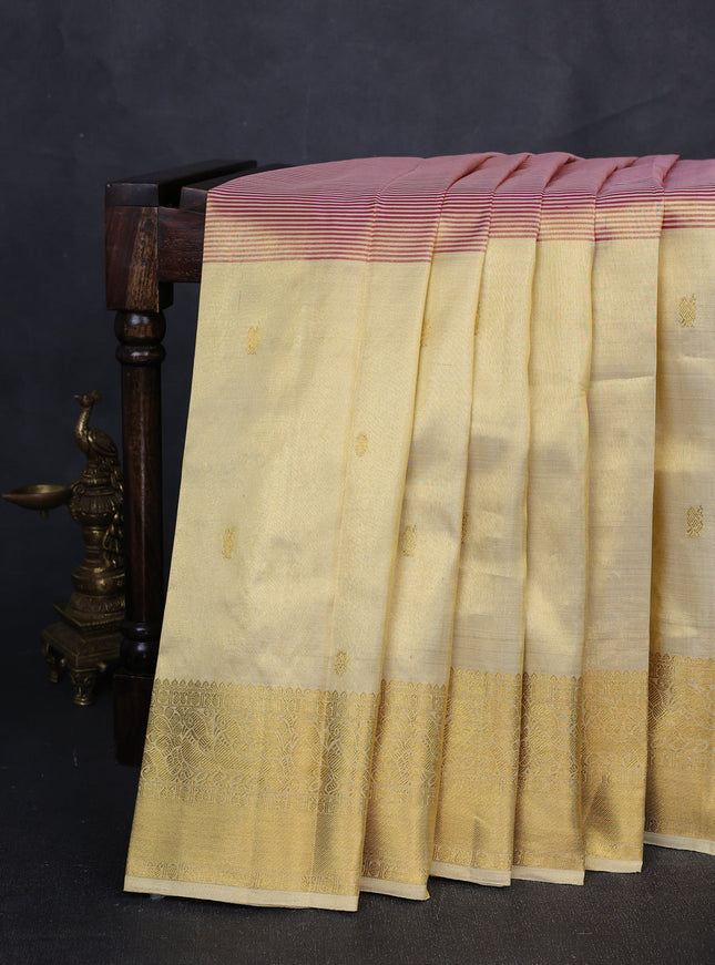 Gold - Magenta Pink Pure Kanchipuram Tissue Silk Saree