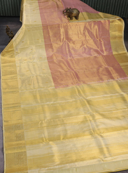 Gold - Magenta Pink Pure Kanchipuram Tissue Silk Saree