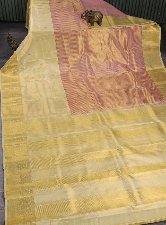 Gold - Magenta Pink Pure Kanchipuram Tissue Silk Saree