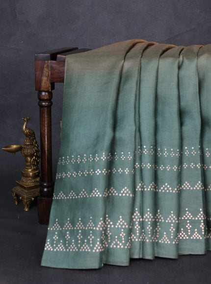 Mustard - Green Tussar Silk Embroidery Saree