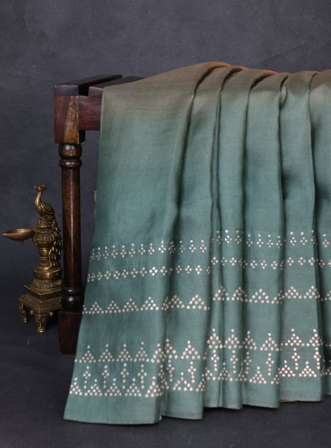 Mustard - Green Tussar Silk Embroidery Saree