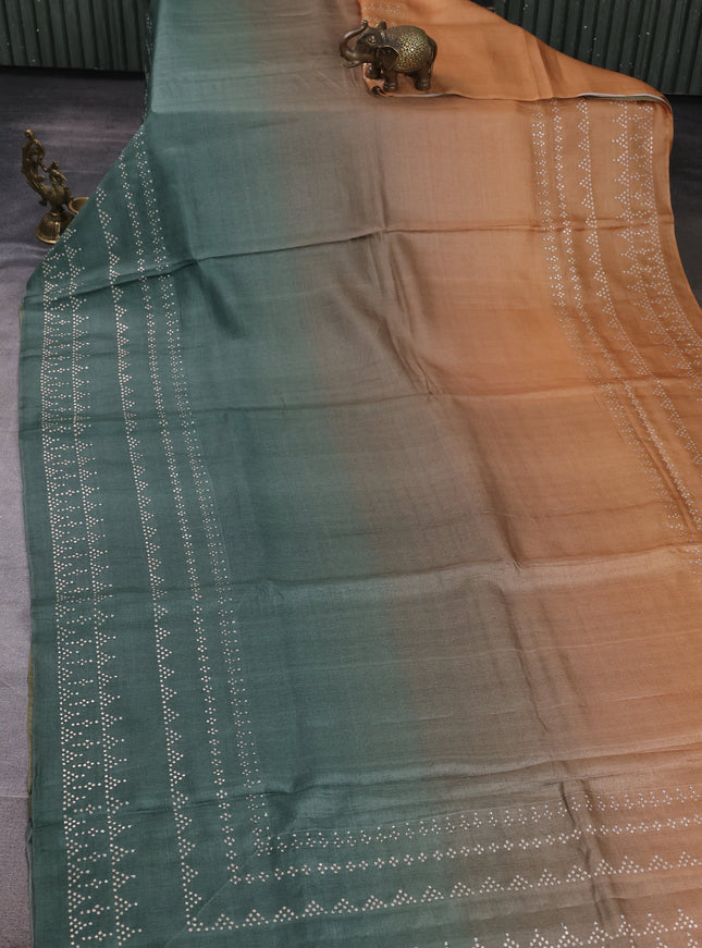 Mustard - Green Tussar Silk Embroidery Saree