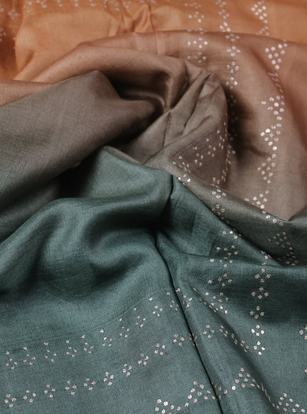 Mustard - Green Tussar Silk Embroidery Saree