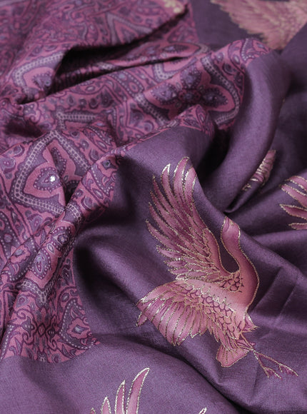 Pastel Purpletussar Silk Embroidery Saree