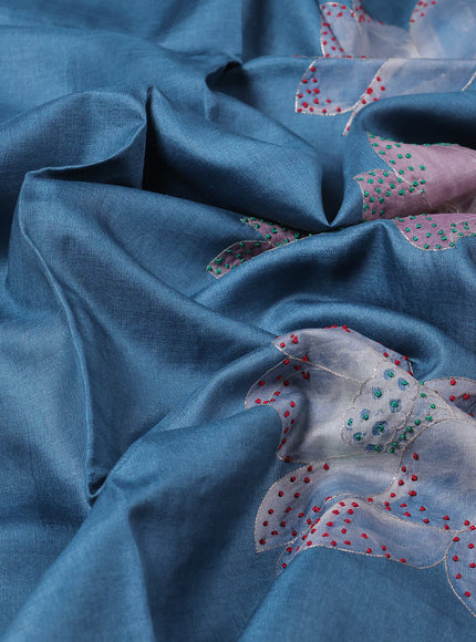 Blue Tussar Silk Embroidery Saree