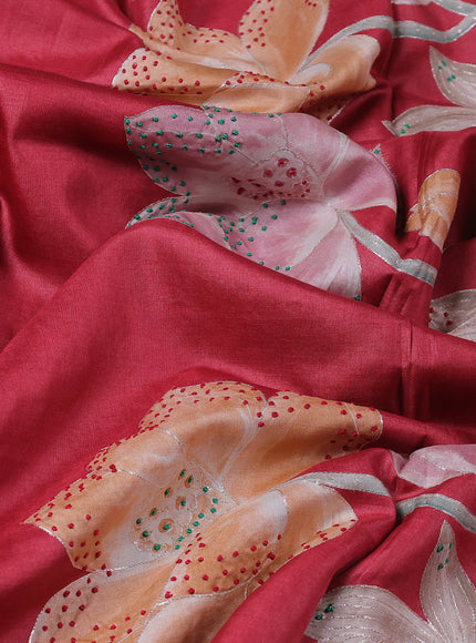 Red Tussar Silk Embroidery Saree