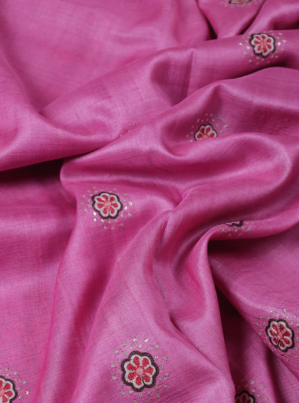 Pink Tussar Silk Embroidery Saree