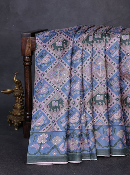 Multi Colour Tussar Silk Embroidery Saree