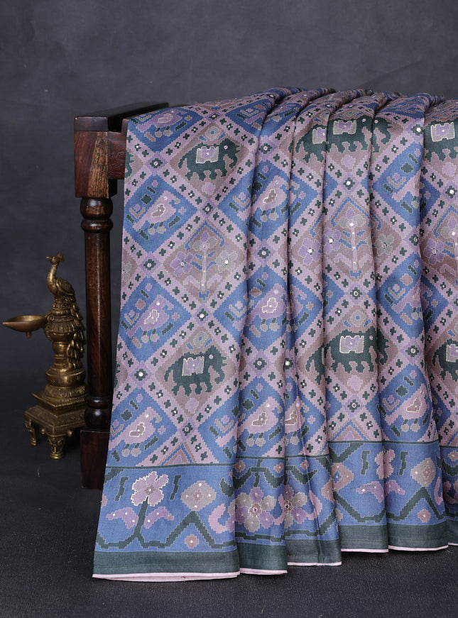 Multi Colour Tussar Silk Embroidery Saree
