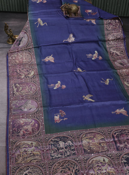 Blue Tussar Silk Embroidery Saree