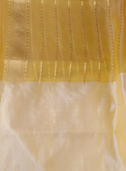 Yellow & Peach Pink - Beige Banarasi Kora Silk