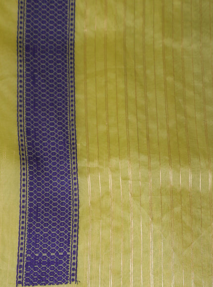 Lime Green - Blue Banarasi Kora Silk