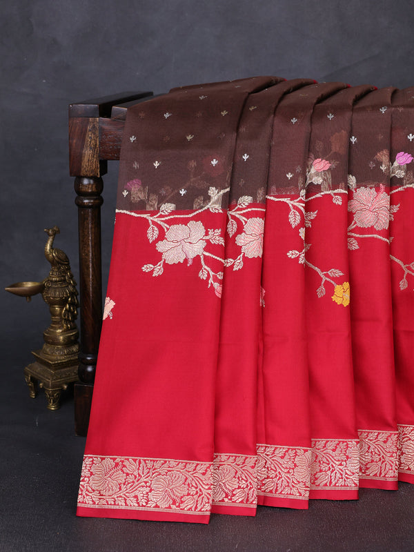 Brown - Red Banarasi Kora Silk