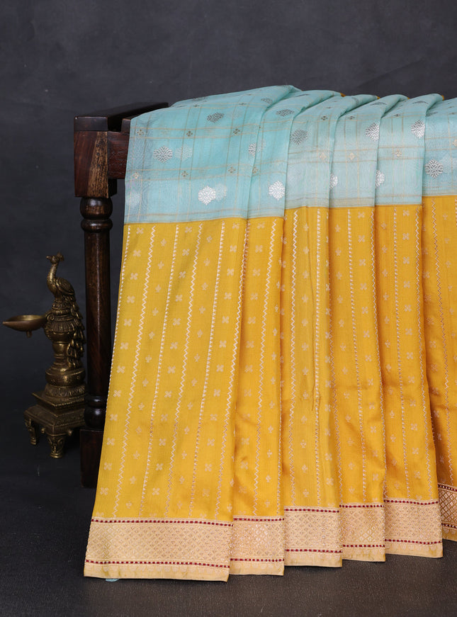 Sky Blue - Beige Banarasi Kora Silk