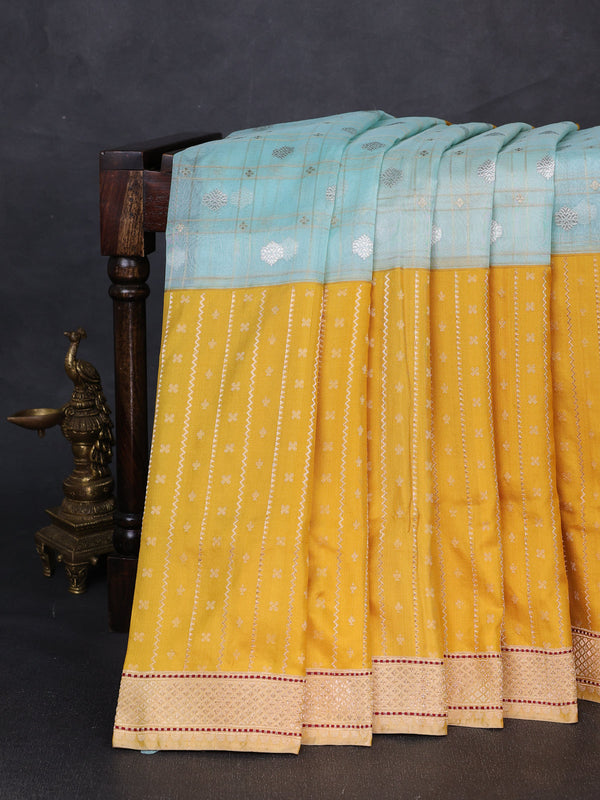 Sky Blue - Beige Banarasi Kora Silk