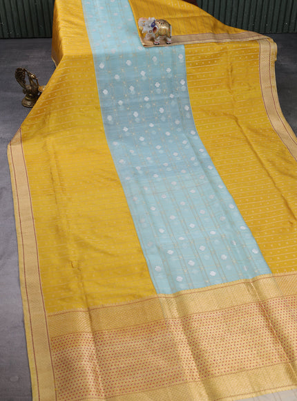 Sky Blue - Beige Banarasi Kora Silk