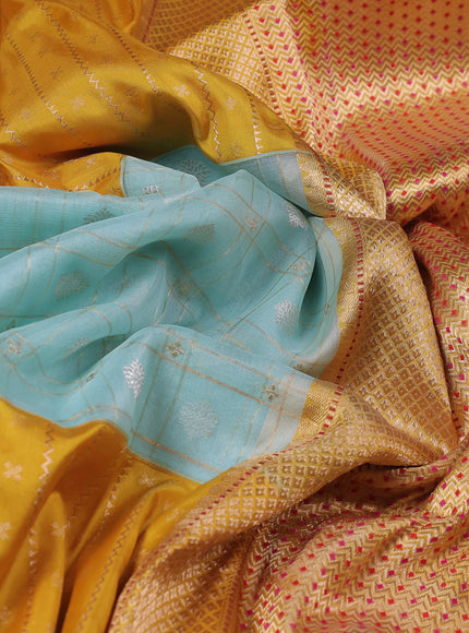 Sky Blue - Beige Banarasi Kora Silk
