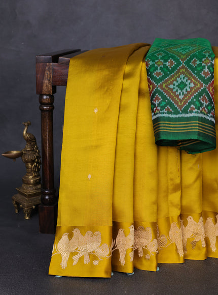 Mustard Yellow Banarasi Chiniya Silk With Ikat Blouse
