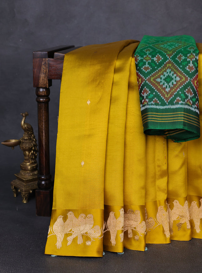 Mustard Yellow Banarasi Chiniya Silk With Ikat Blouse