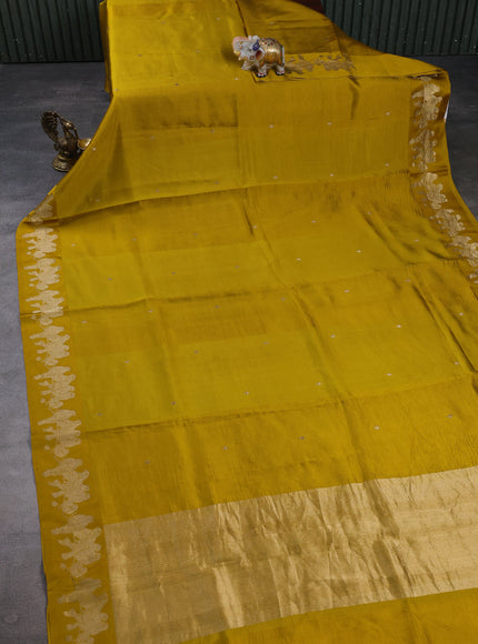 Mustard Yellow Banarasi Chiniya Silk With Ikat Blouse