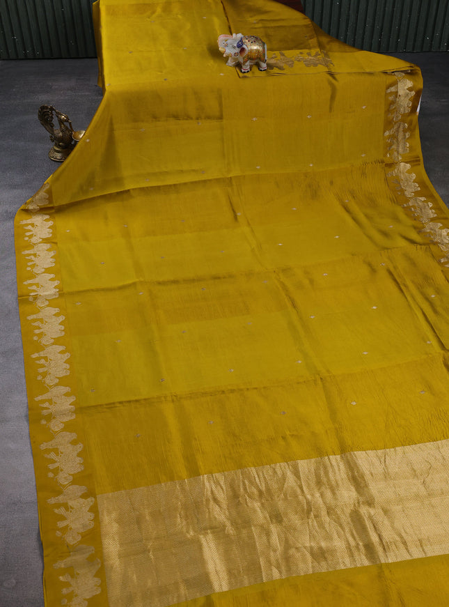 Mustard Yellow Banarasi Chiniya Silk With Ikat Blouse