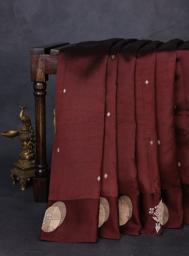 Brown Banarasi Chiniya Silk With Ikat Blouse