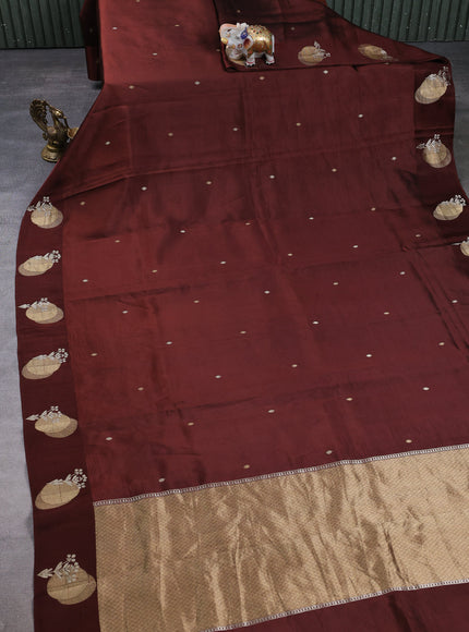 Brown Banarasi Chiniya Silk With Ikat Blouse