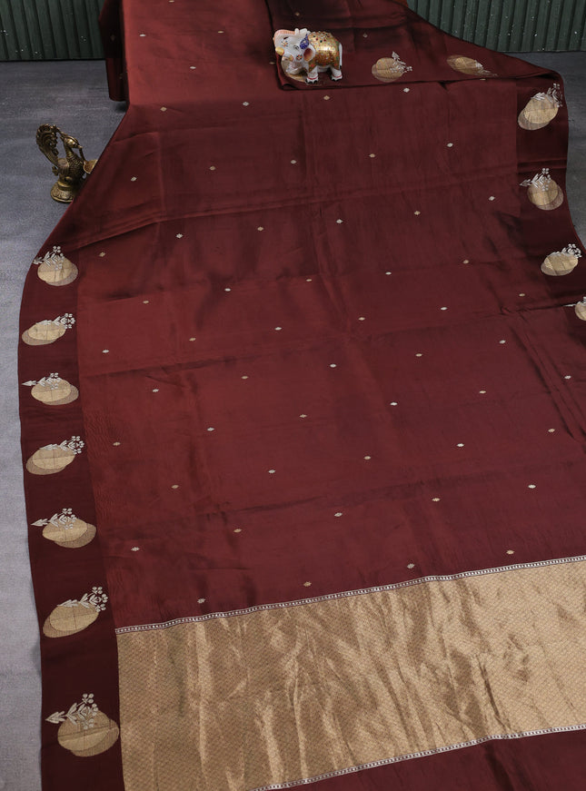 Brown Banarasi Chiniya Silk With Ikat Blouse