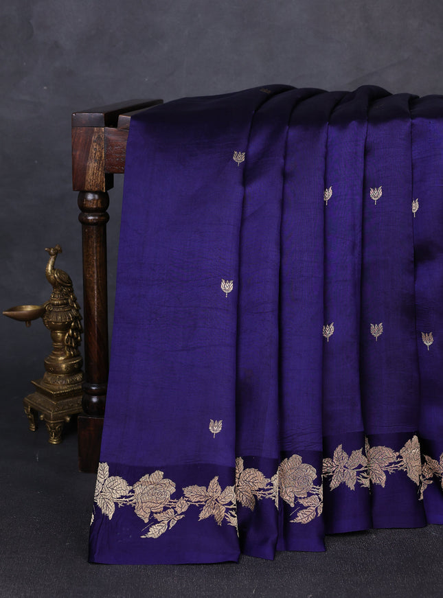 Blue Banarasi Chiniya Silk With Ikat Blouse