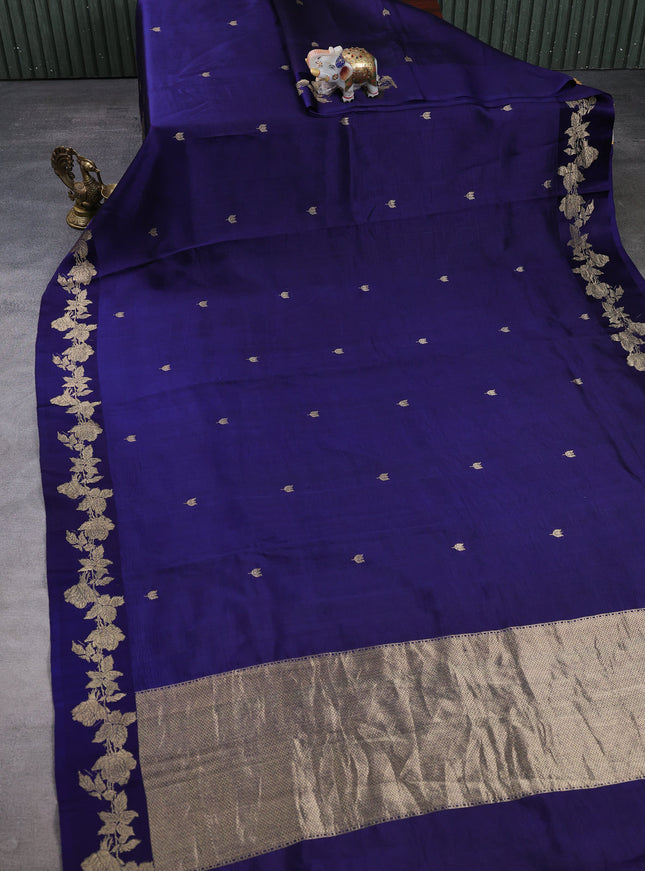 Blue Banarasi Chiniya Silk With Ikat Blouse