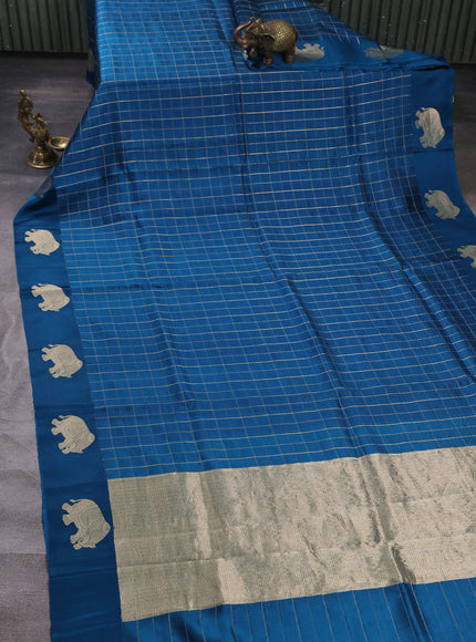 Teal Blue Banarasi Chiniya Silk With Ikat Blouse