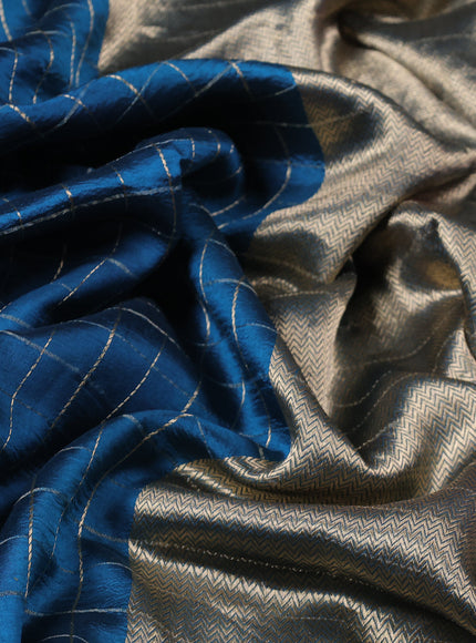 Teal Blue Banarasi Chiniya Silk With Ikat Blouse