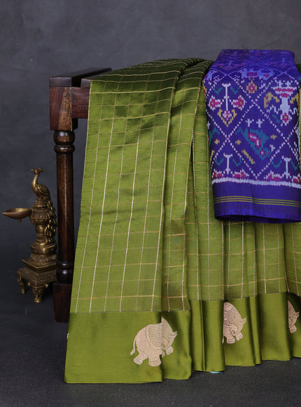 Mehendi Green Banarasi Chiniya Silk With Ikat Blouse