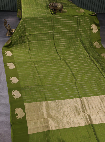 Mehendi Green Banarasi Chiniya Silk With Ikat Blouse