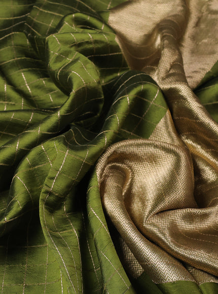 Mehendi Green Banarasi Chiniya Silk With Ikat Blouse