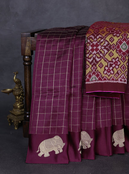 Wine Banarasi Chiniya Silk With Ikat Blouse