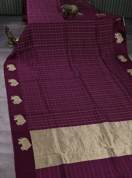 Wine Banarasi Chiniya Silk With Ikat Blouse