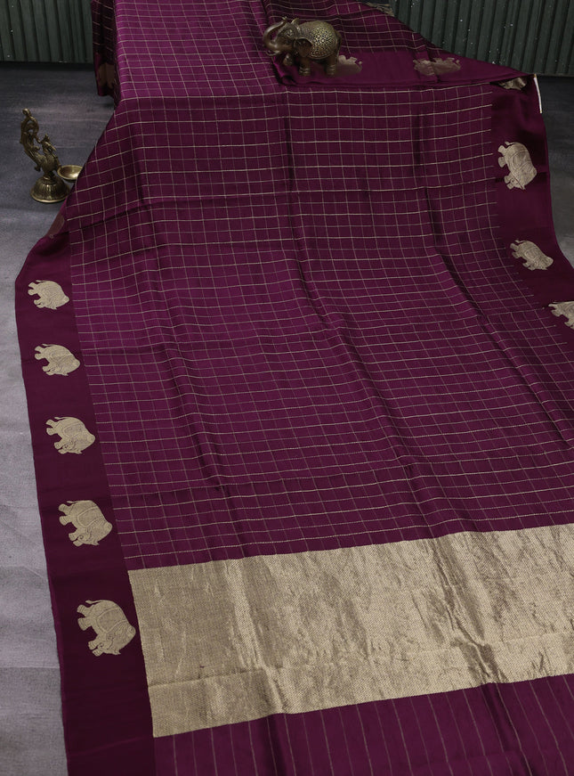 Wine Banarasi Chiniya Silk With Ikat Blouse