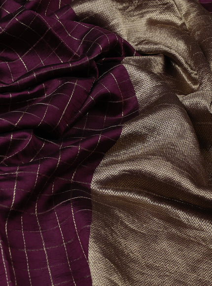 Wine Banarasi Chiniya Silk With Ikat Blouse