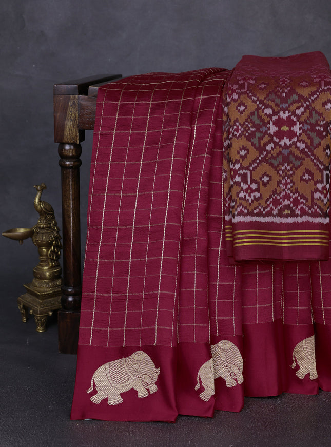 Red Banarasi Chiniya Silk With Ikat Blouse