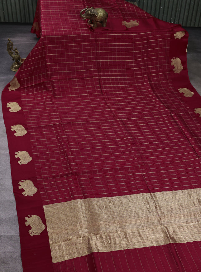Red Banarasi Chiniya Silk With Ikat Blouse
