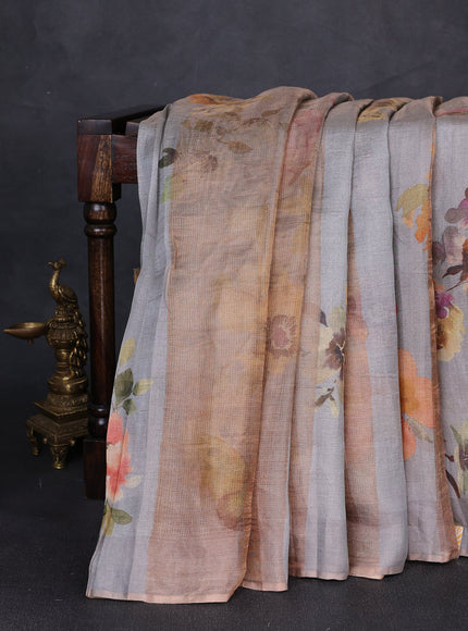 Grey Organza Printed Silk Saree