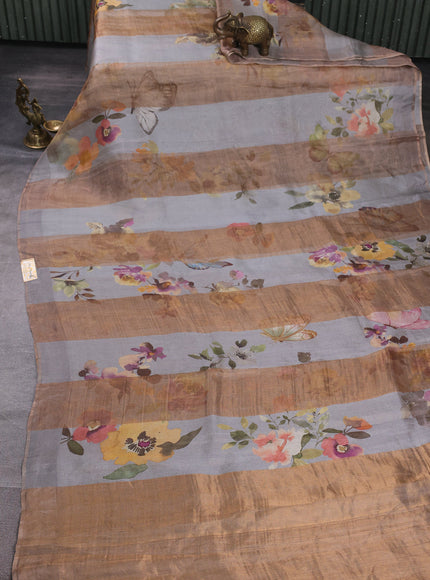 Grey Organza Printed Silk Saree